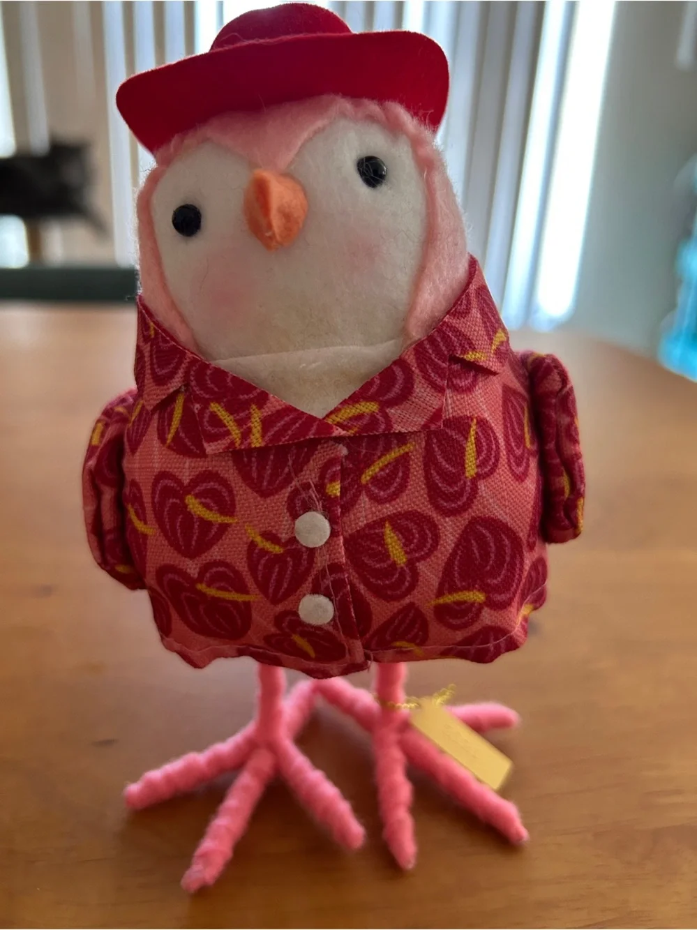 Target Pink Red Plush Bird Figurine with Patterned Jacket